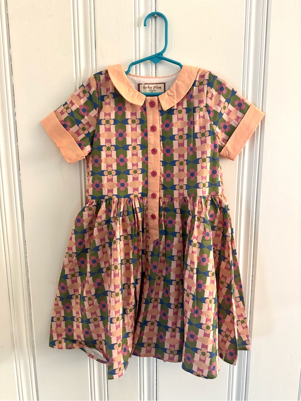 NWT Cheeky Plum Boutique Peach Floral Geo Print Girls' Dress - Size 6 Years